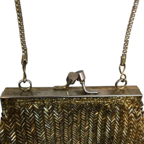 Vintage Late 1950s Hand-Beaded Evening Bag Dense Bugle Beads Made In Hong Kong - Picture 6 of 8